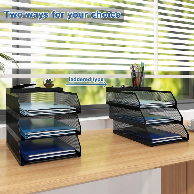 Natwind 3-Tier Desk Organizer,Desk Accessories, Stackable Paper Tray, Metal Mesh Desktop Organizer, Paper Sorter, Letter Trays,File Document Storage Rack for for Home, Office, School (Black) - Image 5